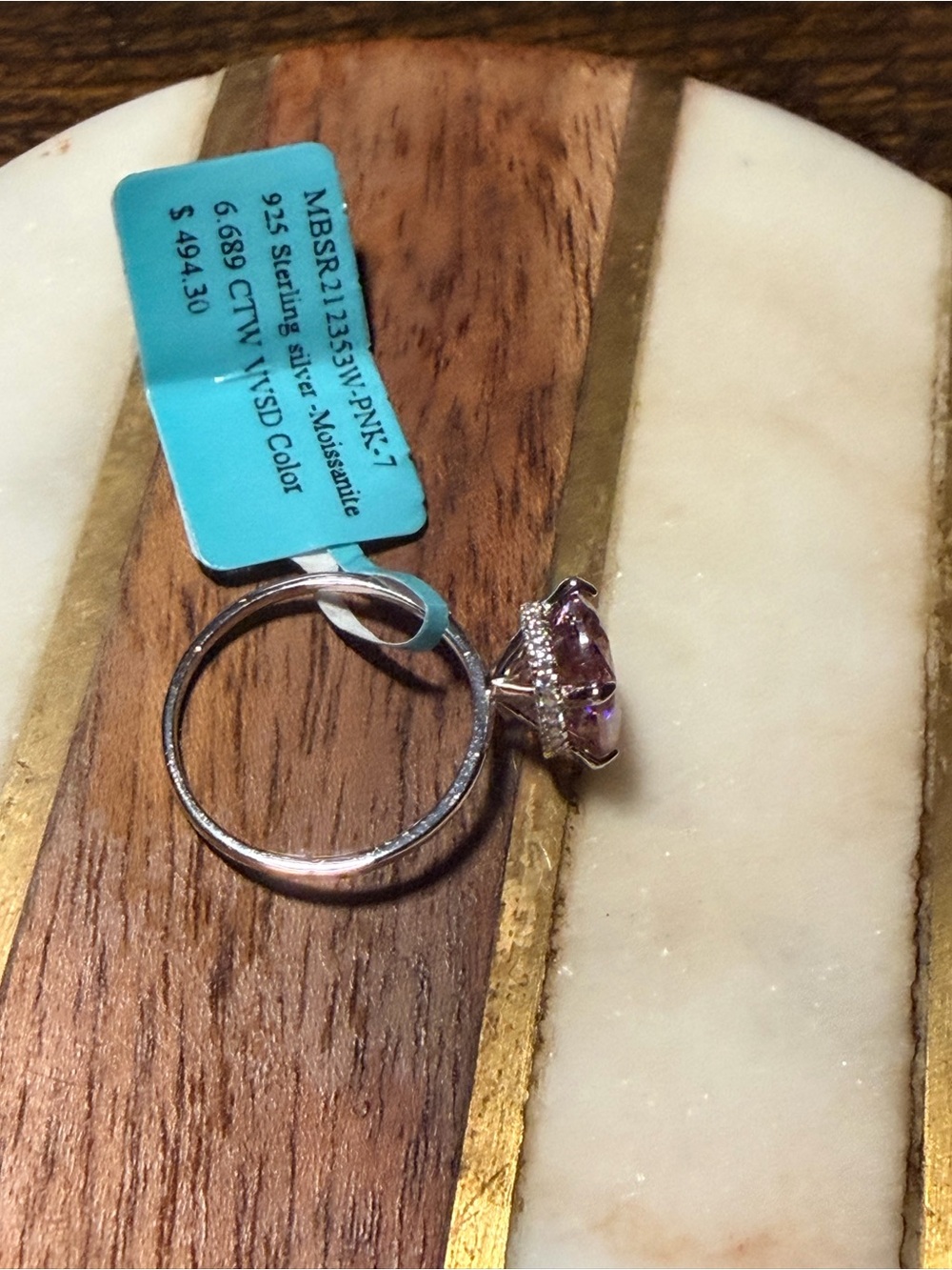 Pink 6.689CT Moissanite ring, size 7